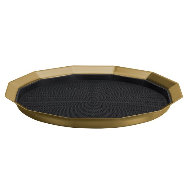 Service Ideas Paneled Tray with Removable Insert, 12 diameter, Stainless Steel, Vintage Gold TRPN1412RIBSVG